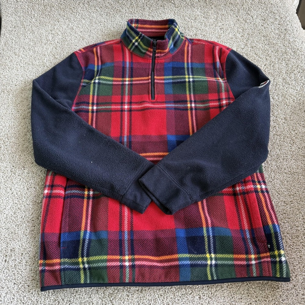 Nautica Sweatshirt Mens XL Multicolor Fleece 1/4 Zip Mock Neck Plaid Pullover
